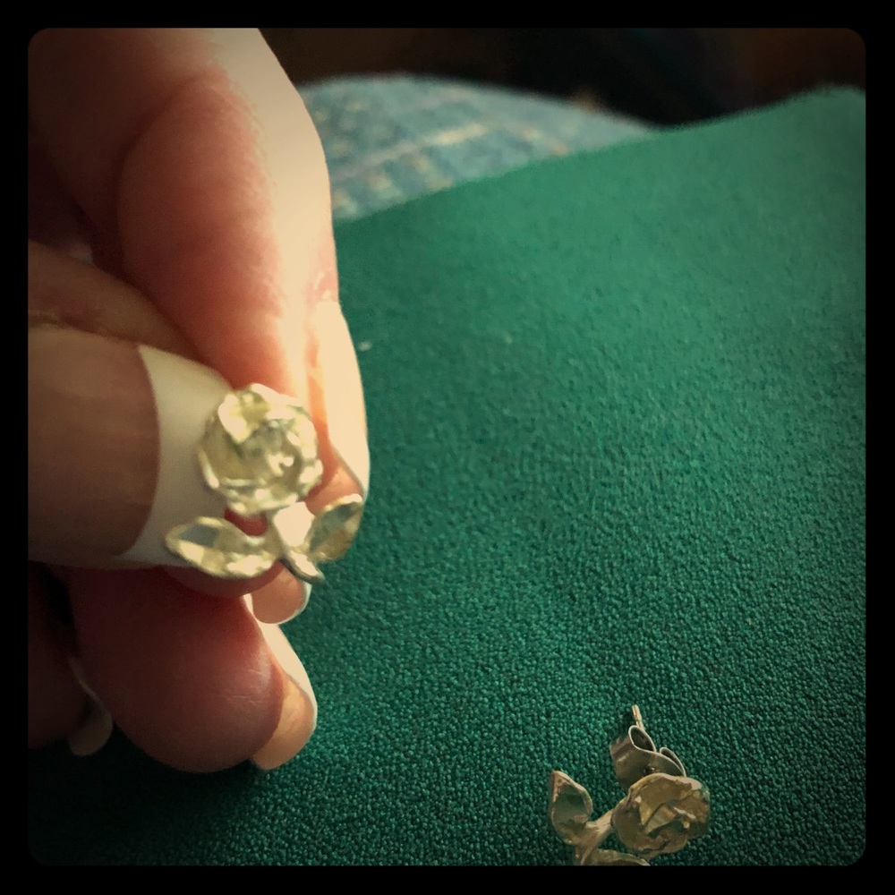 Sterling Silver Flower Earrings Rhodium Plated